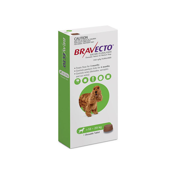 قرص جویدنی ضد کک،کنه و جرب براوکتو bravecto مخصوص سگ مناسب وزن 10 تا 20 کیلو(اصل)