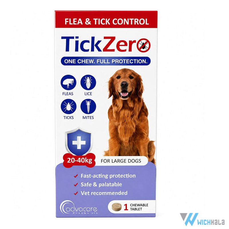 قرص ضد کک و کنه سگ تیک زیرو ادواکر Advacare TickZero وزن 20 تا 40 کیلوگرم
